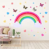 Yeaqee Rainbow Wall Decals Removable Star Butterfly Heart Wall Sticker Watercolor Star Rainbow Wall Sticker Vinyl Girls Room Decorations for Nursery Baby Kids Girl Teen Bedroom