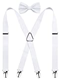 Men's X Back Suspender and Bow Tie Set Elastic Adjustable Braces, White
