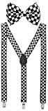 Man of Men - Men's Black & White Checkered Bowtie & Suspender Set
