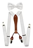 JAIFEI Suspenders & Bowtie Set- Men's Elastic X Band Suspenders + Bowtie For Wedding, Formal Events (White)