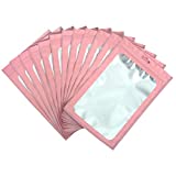 100-pack resealable mylar bags with front window Smell Proof bag packaging pouch bag for lip gloss eyelash cookies sample food jewelry electronics |flat|cute| (Pink, 2.75×3.93 inches)