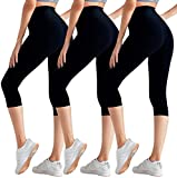 3 Pack Capri Leggings for Women - Buttery Soft - High Waisted Yoga Workout Leggings Spandex Running Athletic Pants (Capri-Black&Black&Black, Small-Medium)
