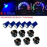 PA 6x T10 168 194 Led instrument Panel Dash Light Bulb 1/2" Twist Lock Socket Blue -12V