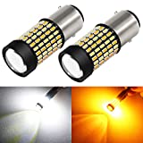 Phinlion Super Bright White Amber Dual Color Switchback 1157 2057 2357 7528 LED Bulbs with Projector for Car Parking Turn Signal Lights