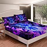 Feelyou Leaf Bedding Set Teens Marijuana Weed Leaf Bed Sheet Set for Kids Children Teens Cannabis Leaves Galaxy Fitted Sheet Chic Luxury Starry Sky Bed Cover Bedroom Decor 3Pcs Queen Size