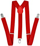 Trilece Red Suspenders for Men - Adjustable Size Elastic 1 inch Wide Y Shape Suspender for Women Heavy Duty Clips Christmas Suit Costume Accessories (Red, 1)
