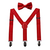 GUCHOL Child Kids Suspenders Bow Tie for Boys and Girls Adjustable Elastic Classic Accessory Sets Age 1 to 13 Year (Red, 33 INCH (6-13 Year))