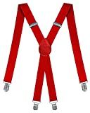 Dibi Mens Suspenders,Halloween Costume Accessory- Adjustable Elastic 1 Inch Wide Band- with Heavy Duty Strong Metal Clips, X Back Style (Red)