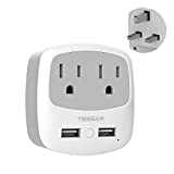 UK Ireland Scotland Power Adapter Plug, TESSAN Type G Travel Adaptor with 2 USB Charger Ports 2 American Outlets, US to London England British Hong Kong Irish Kenya Dubai Wall Adapter