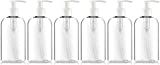 Bar5F Empty Lotion Bottles 8 Oz. Crystal Clear Short Round Bottles, White Pump, Great for - Creams, Body Wash, Hand Soap, Self-Tanners, Bronzers and Massage Lotion (Pack of 6)