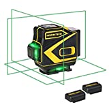 INSPIRITECH Tile Laser Level Self Leveling 3D Alignment Guide,3x360° Horizontal Vertical 12 Cross Lines, Green Beam Lazer Leveler Tool for Floor Ceiling Wall Construction with 2 Lithium Batteries