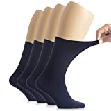 Hugh Ugoli Women's Bamboo Diabetic Crew Socks, Thin, Loose Fit, Soft, Wide Stretchy, Seamless Toe, 4 Pairs, Navy Blue, Shoe Size: 9-12