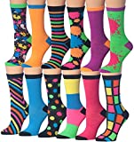 Tipi Toe Women's Plus Size 12 Pairs Colorful Patterned Crew Socks PWC34-AB