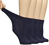 Hugh Ugoli Women's Loose Diabetic Ankle Socks, Bamboo, Wide, Thin, Seamless Toe and Non-Binding Top, 4 Pairs, Navy Blue, Shoe Size: 6-9