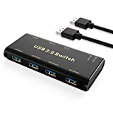 USB 3.0 Switch Selector,ABLEWE KVM Switcher Adapter 4 Port USB Peripheral Switcher Box Hub for Mouse, Keyboard, Scanner, Printer, PCs with One-Button Switch and 2 Pack USB Cable