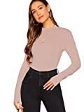 Verdusa Women's Basic Mock Neck Slim Fitted Long Sleeve Pullovers Tee Tops Dusty Pink S