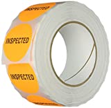 TapeCase INVLBL-027"Inspected" Inventory Control Label in Orange [Pack of 1000] - 2 in. Circular Label for Marking, Color Coding, Notating Inventory Items