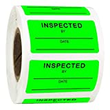 1 X 2 Inch "Inspected by" Rectangle Labels - Quality Control Inventory Labels 500 Fluorescent Square Adhesive Stickers (Green, 1 x 2 inch)