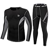 DIKAMEN Men's Thermal Underwear Fleece Lined Performance Fleece Tactical Sports Shapewear Thermal Set (Black01, Large)