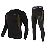 CL convallaria Thermal Underwear for Men, Long Johns Winter Hunting Gear Sport Base Layer Top and Bottom Set Midweight Black L