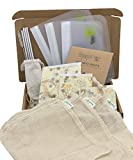 ZERO WASTE KIT - 17 PCS Eco Friendly Gift Set with Zero Waste Sustainable Products for the Home & Kitchen. Includes Reusable Products, Food Storage Bags, Beeswax Wraps, Mesh Produce Bags, and Straws.