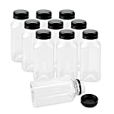 BILLIOTEAM 10 Pack 8 OZ Clear PET Empty Plastic Juice Bottles With Black Lids,Disposable Water Bottles Drink Containers for Juice,Coffee,Milk,Smoothie,Homemade Beverages(240 ML)
