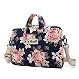 Canvaslife White Rose Patten Waterproof Laptop Shoulder Messenger Bag Case Sleeve for 14 Inch 15 Inch Laptop Case Laptop Briefcase 15.6 Inch