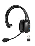 TECKNET Bluetooth Trucker Headset with Microphone Noise Canceling Wireless On Ear Headphones, Hands Free Telephone Headset for Cell Phone Computer Office Home Call Center Skype (Black)
