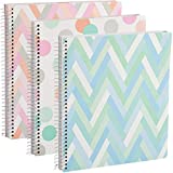 Designed 5 Subject Notebook Spiral 11" x 9.75" Unique Print, Pink Herringbone, Blue Herringbone, Dots, Notebook Ideal for Offices, Kids Schools, Colleges, Summer Breeze Collection (3 Pack) By Emraw