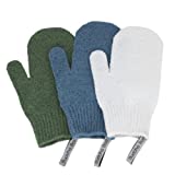 Buddha Bath Scrub Gloves - 3 pairs of exfoliating shower mitts - Washable - Hang Rope - Face and Body - For Men and Women