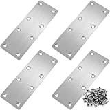 4 Pcs Flat Mending Plate Stainless Steel Flat Bracket 140mm x 50mm Metal Straight Brace Repair Joining Fixing Bracket for Wood, with Screws