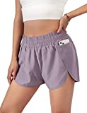 Blooming Jelly Womens Quick-Dry Running Shorts Sport Layer Elastic Waist Active Workout Shorts with Pockets 1.75" (Medium, Purple)
