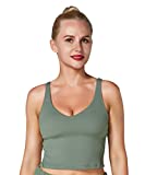 Sunzel Sports Bra for Women, Longline Padded Cute Crop Workout Tank Tops, Athletic Running Gym Yoga Bra Shirt Army Green