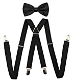 JAIFEI Men's Suspenders & Bowtie Set - Perfect For Weddings & Formal Events (Black)