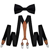Black Suspenders for Men Wedding Elastic Y Back Style Suspenders and Bow Tie Set (0103-01)