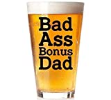 Bad Ass Bonus Dad - Badass Step Dad Gift Stepdad Birthday Present - 16oz Pint Drinking Glass Mug Cup