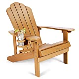 Adirondack Chair Weather Resistant with Cup Holder, SNAN All-Weather Patio Chair for Garden&Outdoor Fire Tables, Fade-Resistant Outdoor Seating, Wood-Like Processing Sturdy Outdoor Chair(Teak)