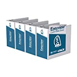 EasyView Premium Angled D-Ring 5-Inch Binders, Customizable 3-Ring Binders for School, Work, or Home, Pack of 4, White