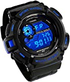 Fanmis Mens Military Multifunction Digital LED Watch Electronic Waterproof Alarm Quartz Sports Watch (Blue) …