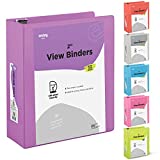 3 Slant D-Ring Binder 2 Inch Binder Purple, 2 in Clear View Cover w/ 2 Inside Pockets Binder, Heavy Duty Colored School Supplies Binders Also available in Blue, Pink, Red, Green, Grey (1 PC)– by Enday