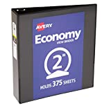 Avery Economy View 3 Ring Binder, 2" Round Rings, 1 Black Binder (05781)