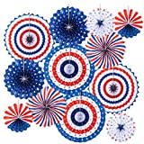 Homarden Patriotic Decorations - 4th of July Decor - American Flag Style Party Decoration - Red, White & Blue Fans for American Holidays - USA Themed Party Decor (Set of 12)