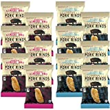 Pork Rinds Variety Pack Sea Salt Cracked Black Pepper & Korean Kimchi BBQ | Southern Recipe Small Batch | Keto Friendly, Gluten Free, High Protein & Low Carb | 7g of Collagen | .875 Oz Bag (12 Count)