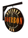 Vintage Signs Whiskey Bourbon Pub Sign - 15 inch Diameter - Double Sided - Includes Wood Hanging Bracket - Indoor USE ONLY