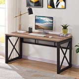 BON AUGURE Industrial Home Office Desks, Rustic Wood Computer Desk, Farmhouse Sturdy Metal Writing Desk (60 Inch, Vintage Oak)