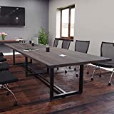 8 Foot - 16 Foot Modern Conference Room Table with Metal Base & Metal Accents (8ft w/ 2 Power Modules, Southern Tabacco w/Black Metal)