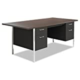 Alera ALESD7236BM Double Pedestal Steel Desk, Metal Desk, 72w x 36d x 29-1/2h, Walnut/Black