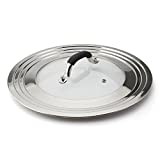 HOMVIDA Universal Lid for Pans Pots Cover Fits 7 Inch to 12 Inch, Stainless Steel and Glass Lid with Heat Resistant Handle for Cast Iron Skillets Frying Pans - Black Handle