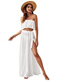 Verdusa Women's 2 Piece See Through Bandeau Top and Tie Side Long Skirt Cover Up Set White S