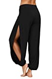 PACBREEZE Women's Yoga Harem Pants Side Slit Joggers Active Workout Sweatpants Beach Cover-up Pants(Black, X-Large)